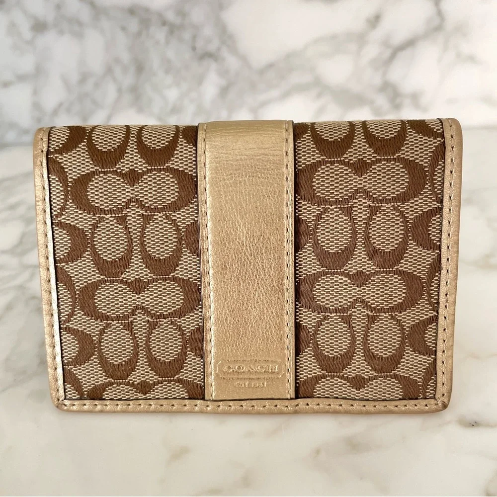 Vintage Coach Signature Card Case Wallet Khaki/Metallic Brown - Picture 10 of 13